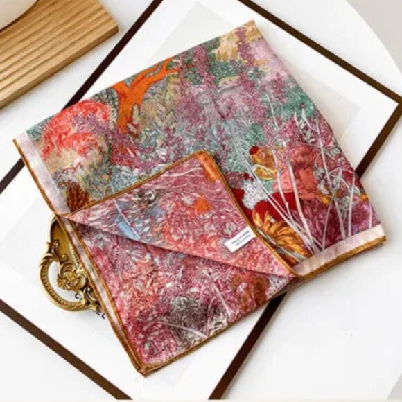 2/$30 Red Green Nature-Inspired Patterned Scarf Velvety Silk Neck Tie Head Shawl - Picture 5 of 6